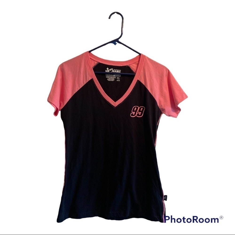 NASCAR Chase Authentics Tee Shirt Womens Medium Carl Edwards #99 Black Hot Pink